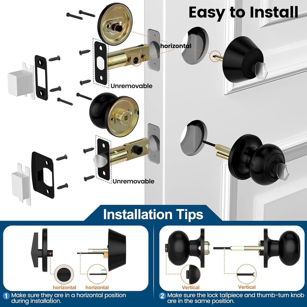 6 Pack Keyed Alike Exterior Door Knob with Lock, Single Cylinder Deadbolt Lock and Entry Door Knob Set