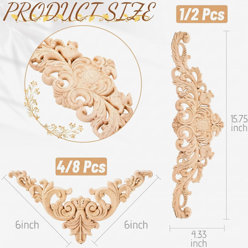 5 Pcs Wood Appliques and Onlay for Furniture, Large Size, Delicate