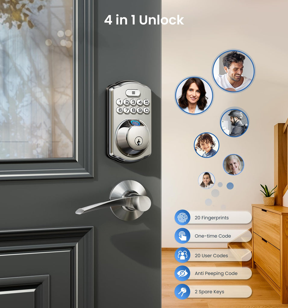 Fingerprint Door Lock, Keypad Deadbolt, Satin Nickel