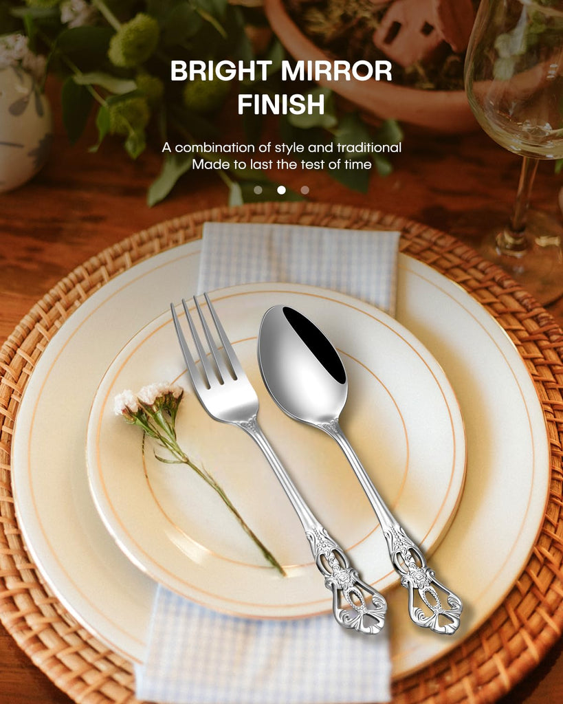 24 Pcs Gorgeous Retro Royal Silverware Set with Gift Box, Stainless Steel Cutlery Flatware Set for 4, Include Forks