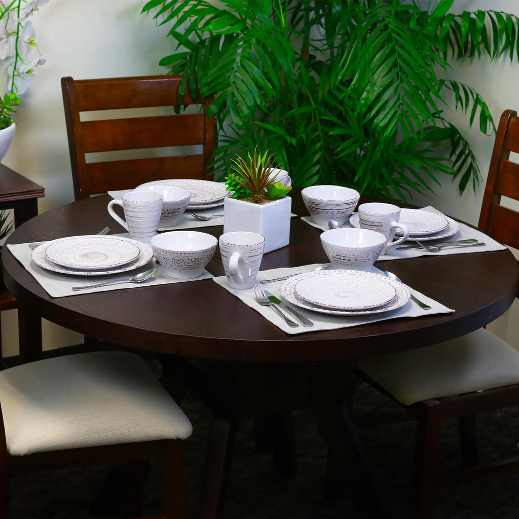 Embossed Stoneware Ocean Dinnerware Dish Set, 16 Piece, Seashell and White Sand