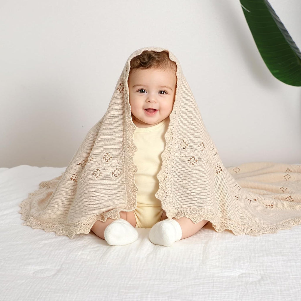 Cotton Knit Baby Blankets Neutral Cozy Crochet Receiving Crib 30x40