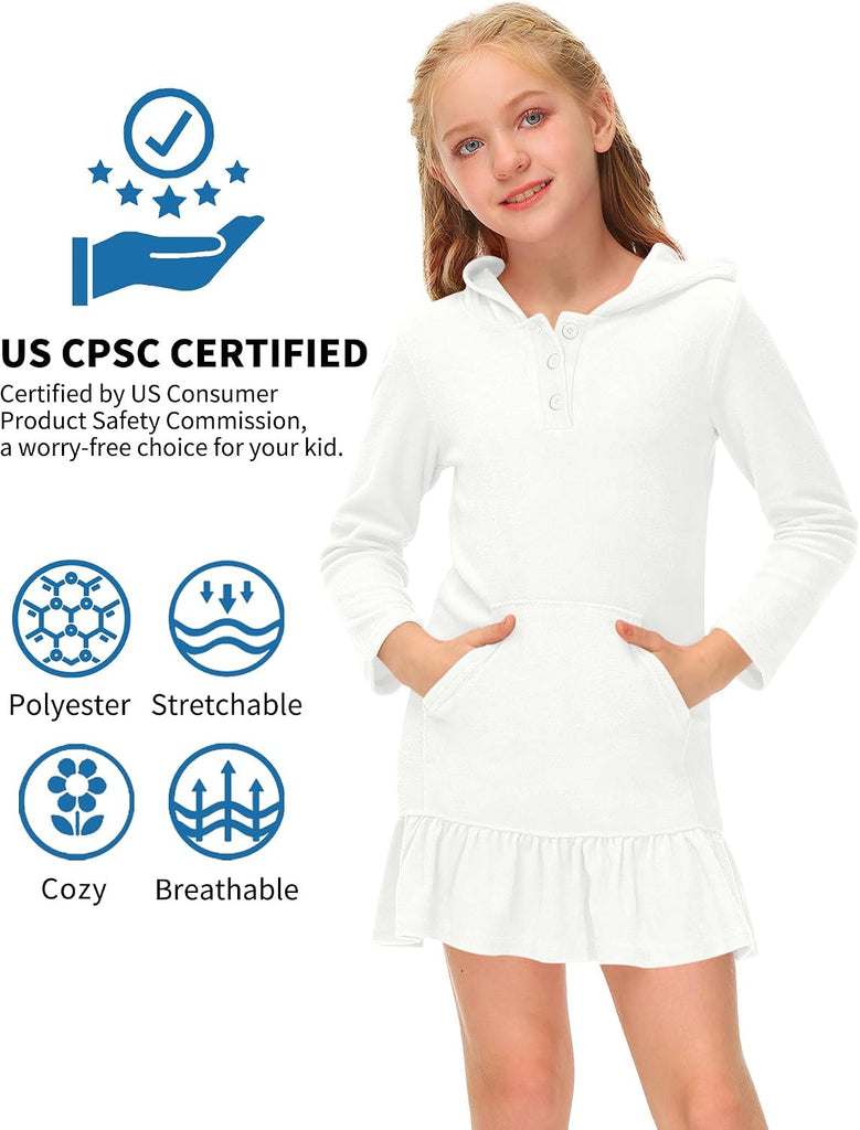 Girls Summer Long Sleeve Coverups Button Down Terry Quickly Dry Ruffle Hem with Hood Cover Up