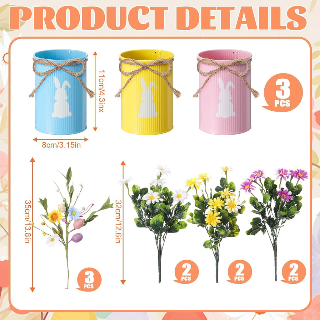 Easter Table Centerpiece Decorations,3 Bunny Vase Centerpieces with 9 Artificial Easter Egg Berry and Floral Picks - Set of 3