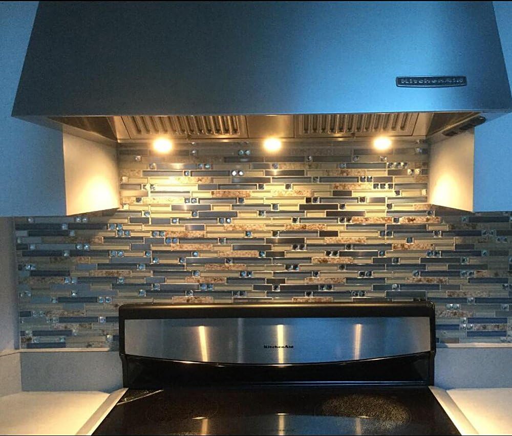 Beach Style Tile Real Seashell Inside Blue Cream White Brushed Steel Art Mosaic Kitchen Backsplash Bath Decor (Pack
