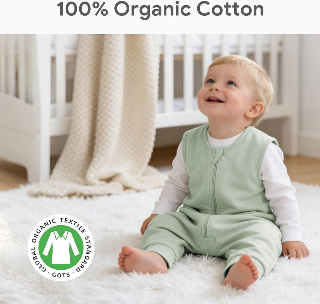 100% Organic Cotton Toddler Sleep Sacks 3 Pack with Feet Foldable Footies Early Walker Baby Sleeping