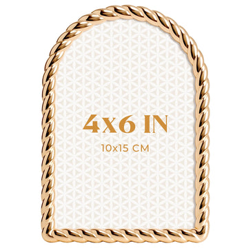 4x6 Arched Picture Frame, High End Zinc Alloy Metal Photo Frames with Real Glass, Gold Cute Frame with Easel and