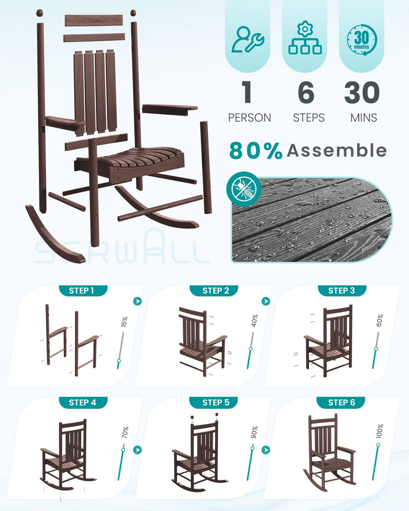 Rocking Chair Outdoor, Comfortable Rocker for Adults, Brown