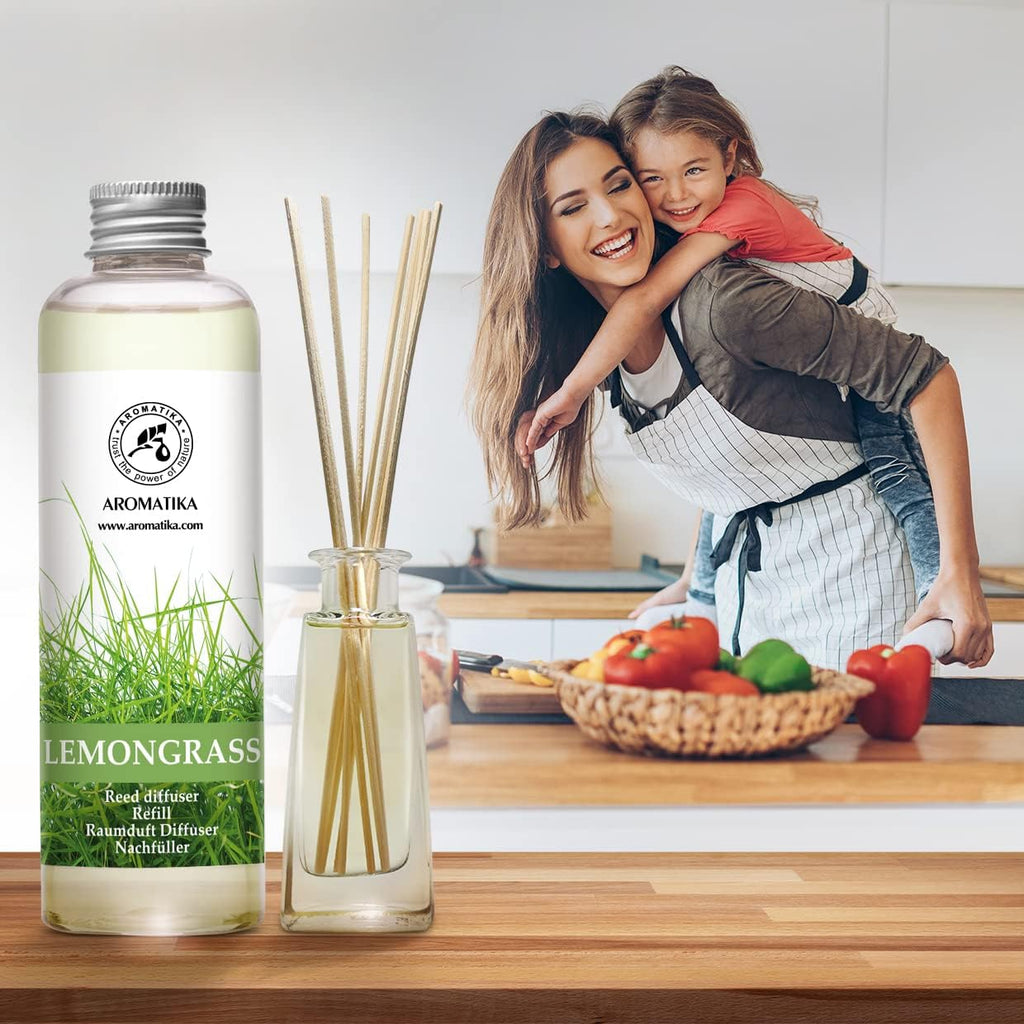 Lemongrass Reed Diffuser Refill, Natural Essential Lemongrass Oil 6.8 Fl Oz - Fresh & Long Lasting Fragrance - Best - Set of 68