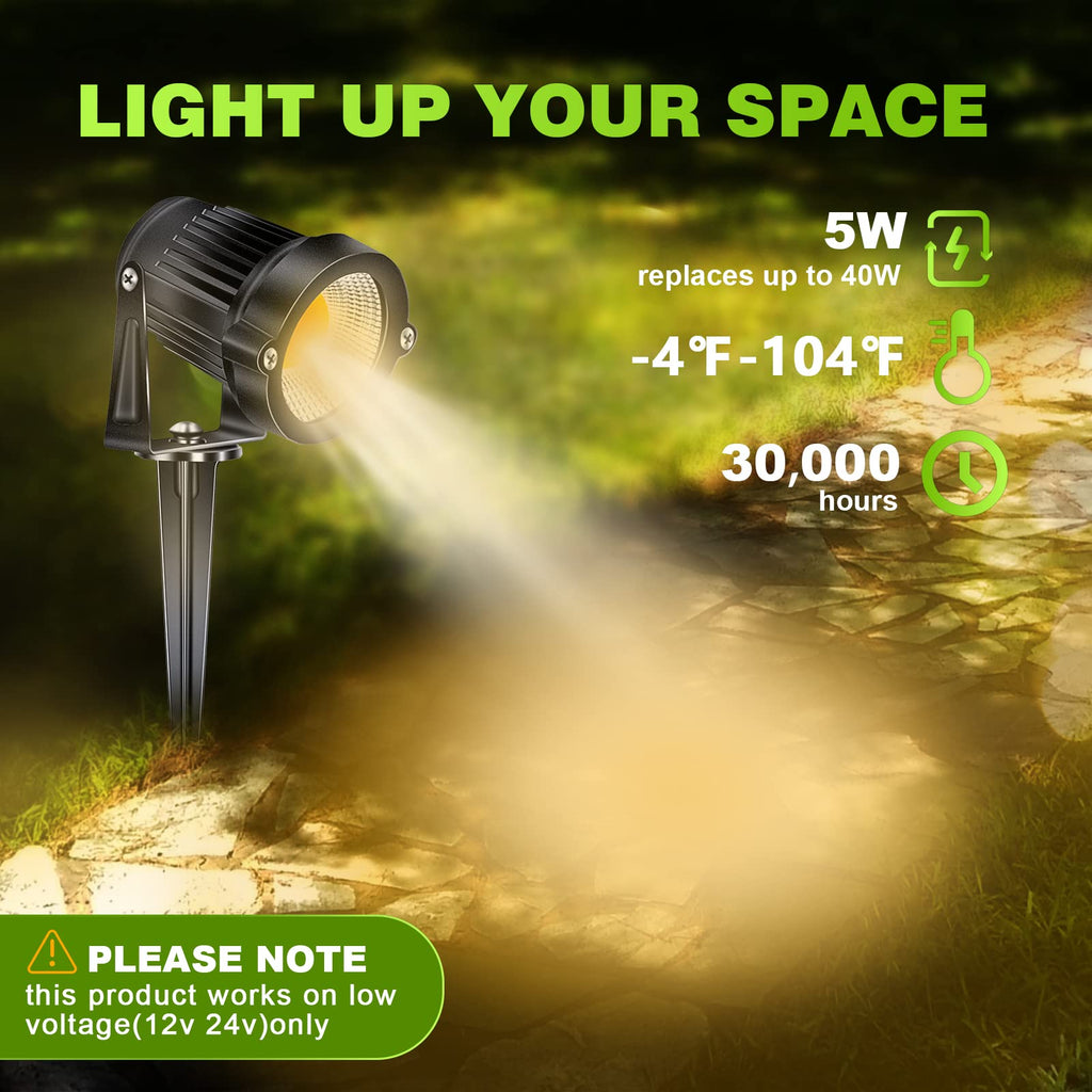 5W Low Voltage Landscape Lights Outdoor 12V AC/DC LED Landscape Lighting 3000K Warm White Waterproof Garden