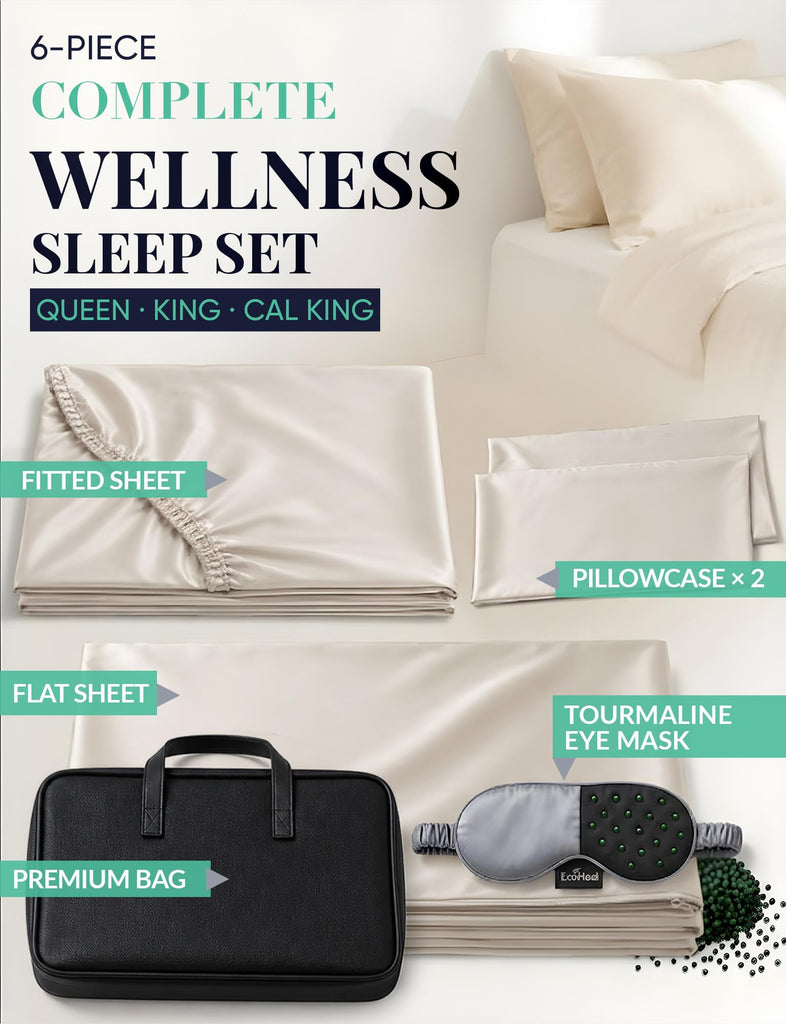 Luxury Tourmaline Infused 100% Egyptian Cotton Sheet Set, 1000 Thread Count Sateen, Deep Pocket - Fitted &