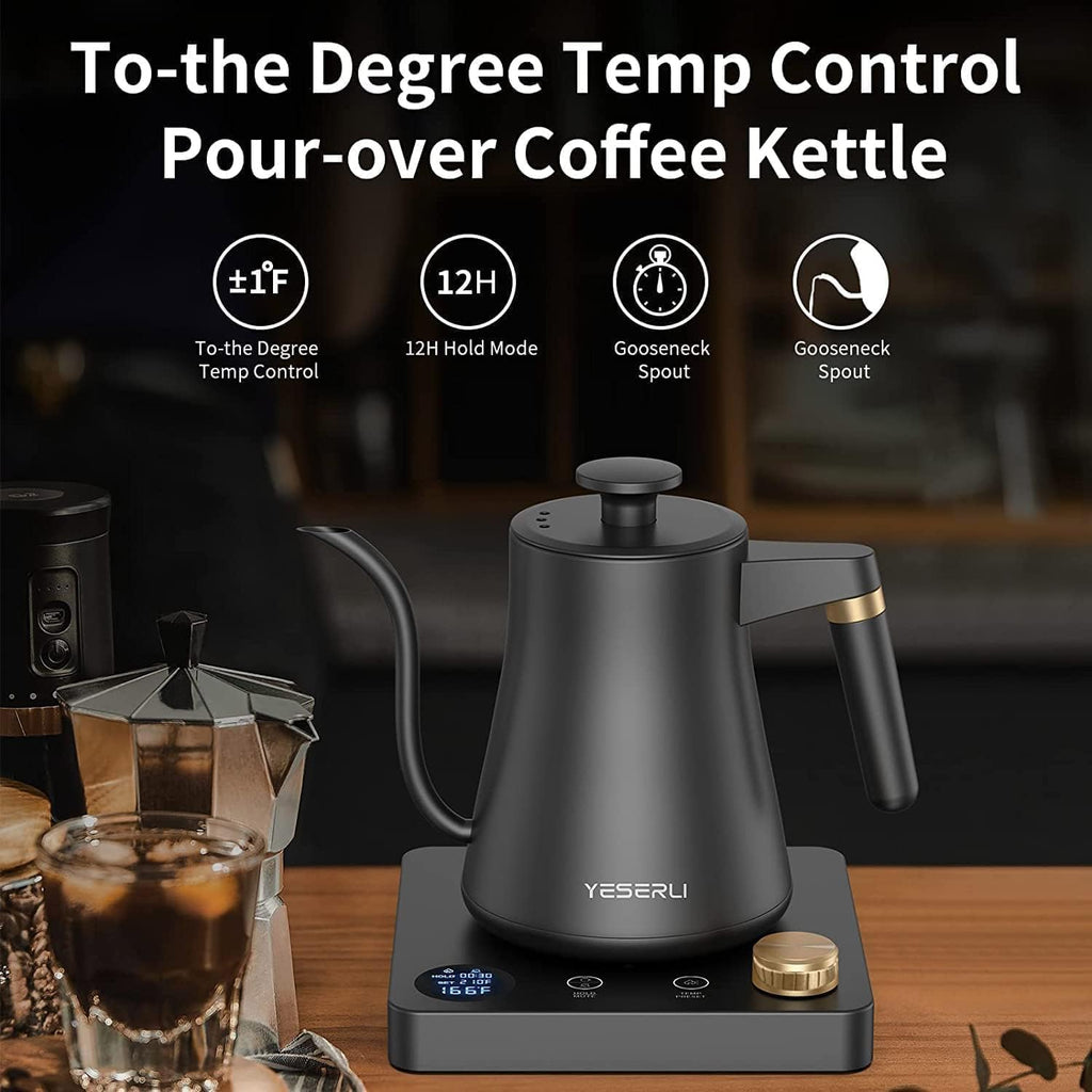 Gooseneck Electric Kettle with ±1°F Temperature(104-212F) Control 1.0L | 4 Temp Preset,12H Keep Warm,304 Stainless