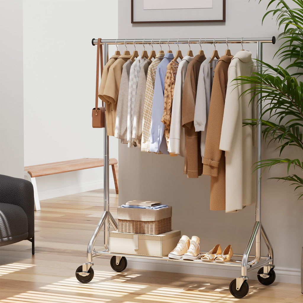 Clothes Rack, Rolling Heavy Duty Clothing Rack Load 380 LBS