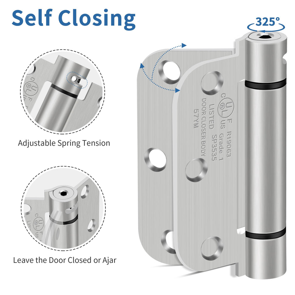 3.5 Inch Self Closing Door Hinges, 5/8" Radius Corners Spring Loaded Hings