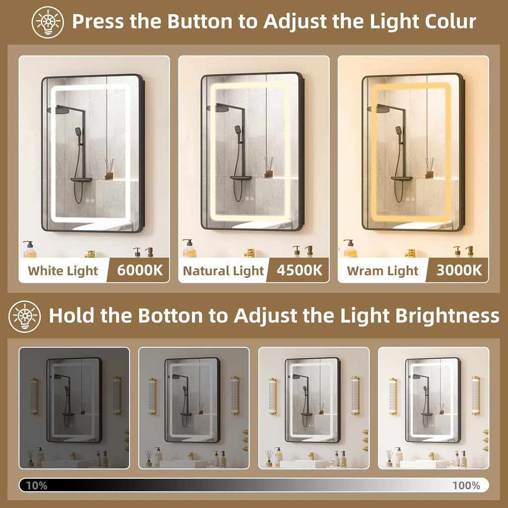 20x28 Medicine Cabinet with Mirror and Lights, Bathroom Mirror Cabinet with Memory Function, Anti-Fog, Surface Mount
