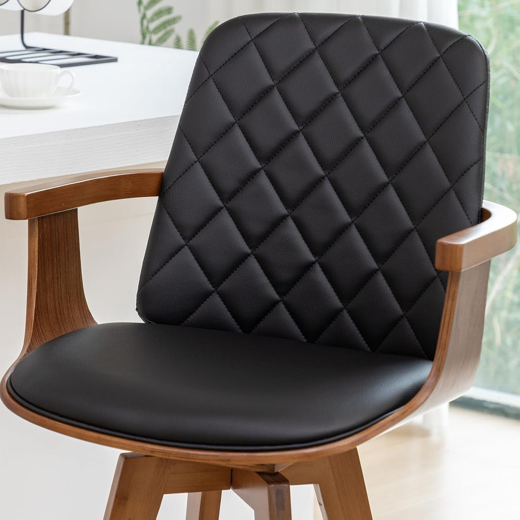 Set of 2 Bar Height Bar Stools - 29.12 inch Swivel Bar Stools with Curved Back and Arms, Walnut Craftsmanship