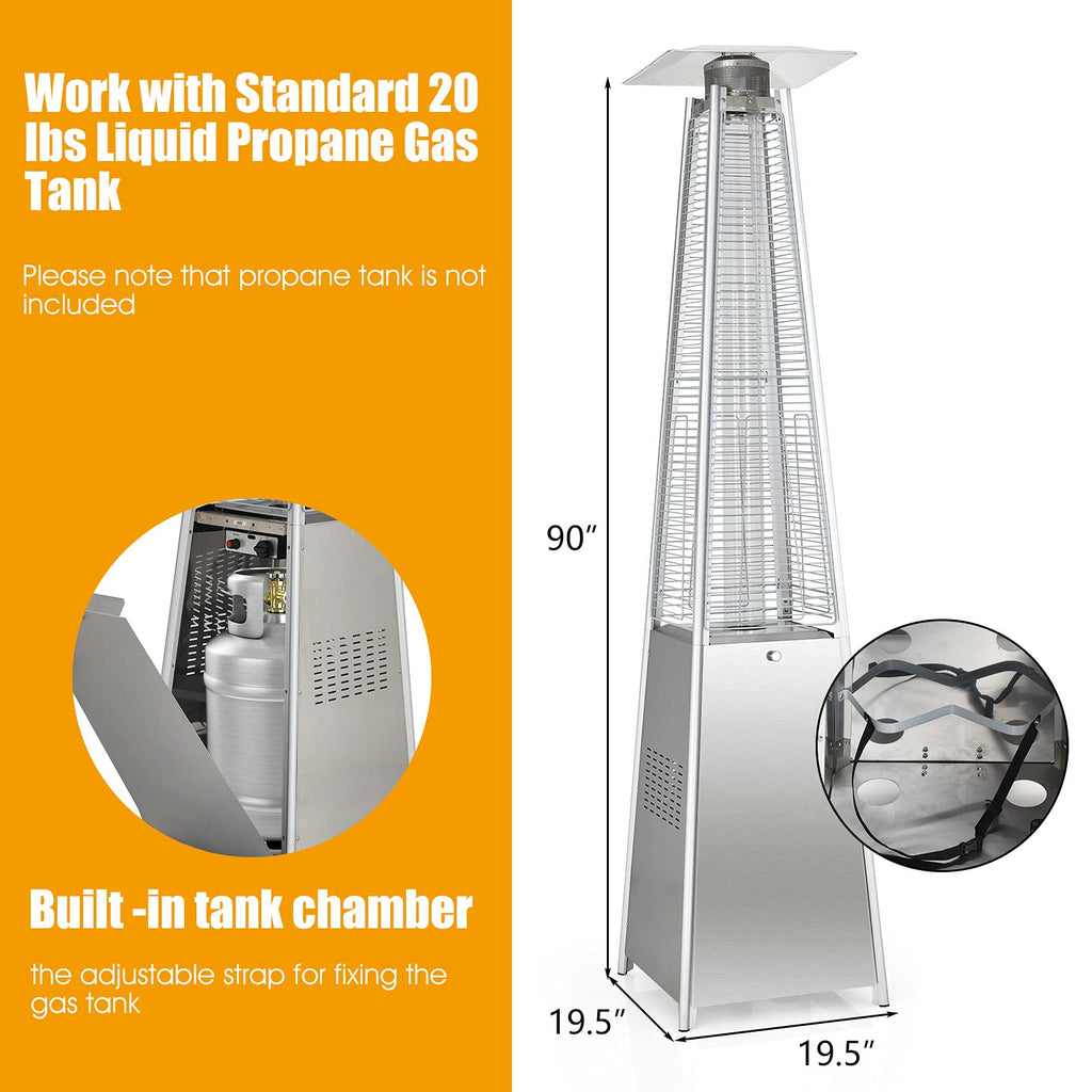 Outdoor Propane Patio Heaters, 42, 000 BTU Pyramid Style Gas Porch and Deck Heater w/Dancing Flame, Quartz Glass Tube