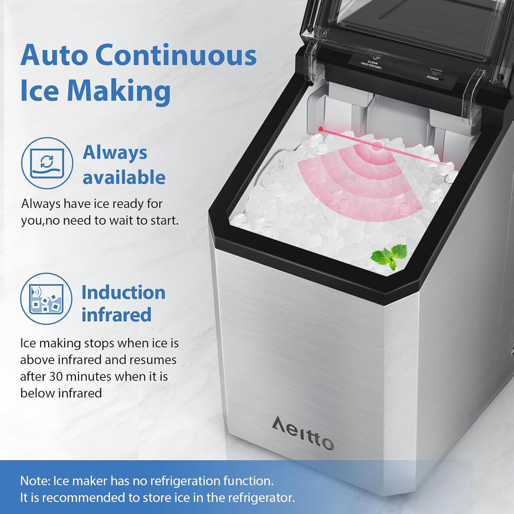 Nugget Ice Maker Countertop, 55lbs/24H Ice Machine with 3.6L Water Tank&3.2Lbs Ice Basket, Self-Cleaning Pebble Ice