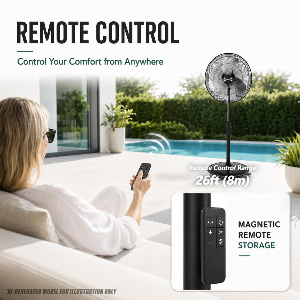 20" DC Motor Pedestal Fan, 5100 CFM High Velocity Oscillating Fan, Remote Control, Heavy-Duty Metal Standing Fan with