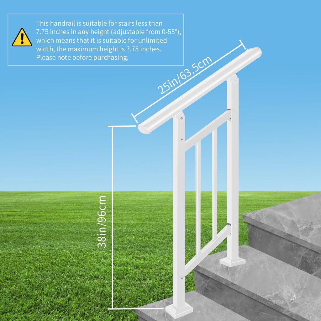 2-Step White Metal Handrail for Outdoor Steps