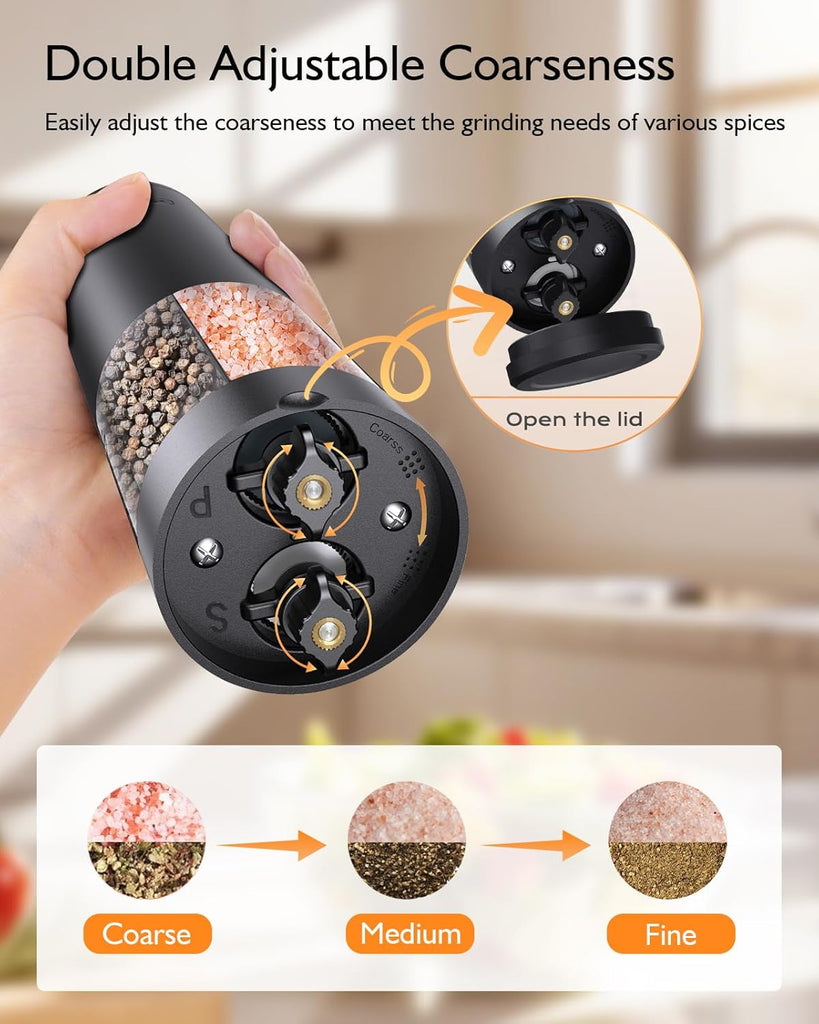 Electric Salt and Pepper Grinder Set, 2 in 1 Dual Bins USB Rechargeable