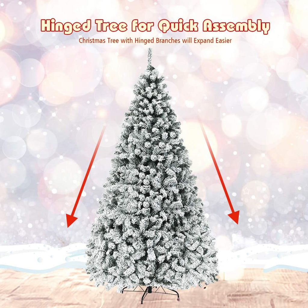 Pre-Lit Christmas Tree, Snow Flocked Hinged Xmas Tree