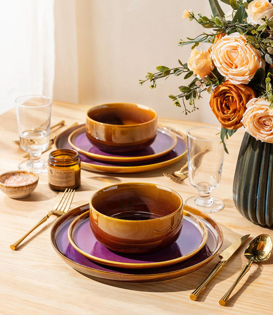 Ceramic Dinnerware Set for 4, 16-Piece Plates and Bowls Set