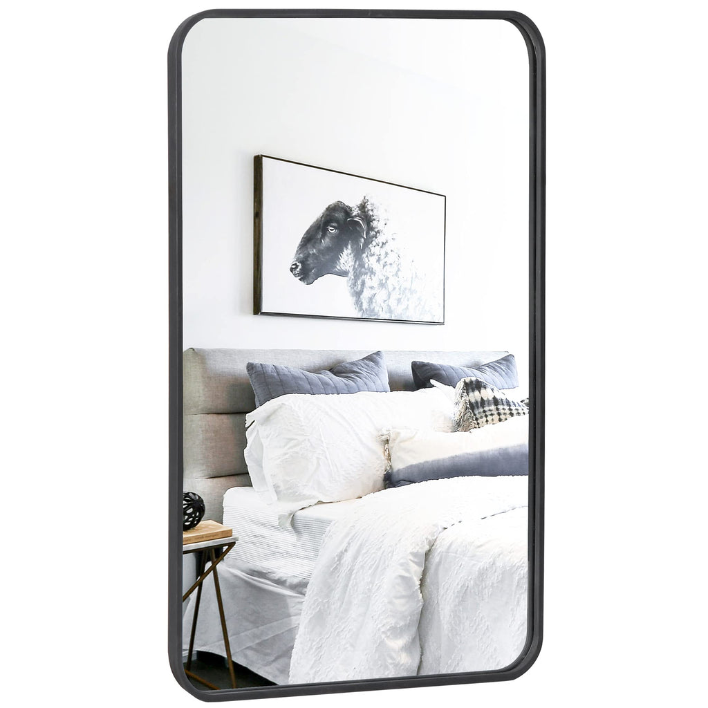 Black Metal Framed Rectangular Wall Mirror 24" x 36" Bathroom Mirror with Peaked Trim s, Living Rooms, Bathrooms