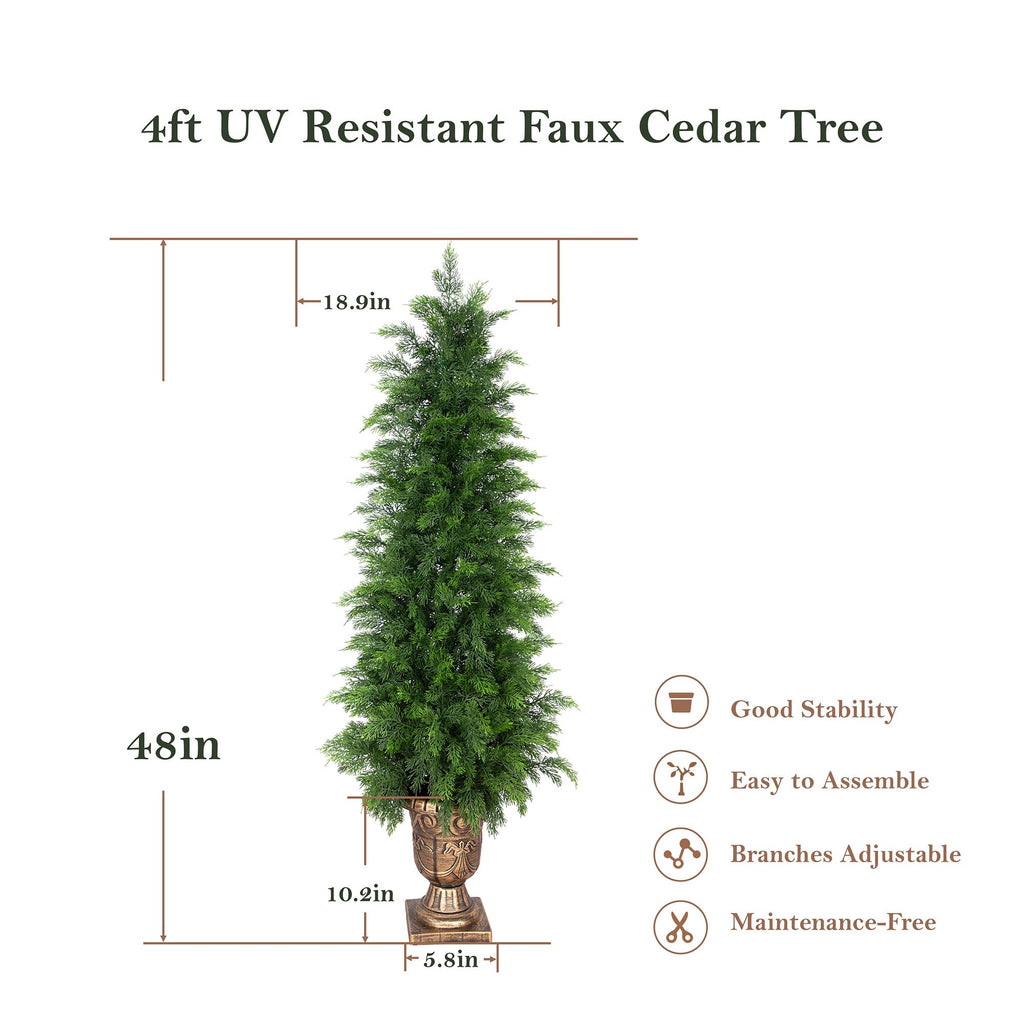 4ft UV Resistant Topiary Trees Artificial Outdoor with Urn Planter & Soft Real Touch Leaves, 48in Lifelike Faux Cedar