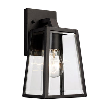 Charmelle 10-Inch Outdoor Wall Light | Black Exterior Sconce with Clear Glass | 1-Light Fixture | Uses E26 Medium