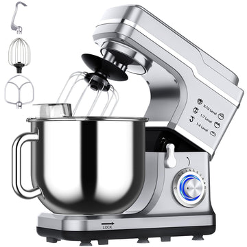 7.5 QT Stand Mixer, 10-Speed Tilt-Head Electric Mixer with Stainless Steel Bowl, Dough Hook, Whisk, Beater, Splash