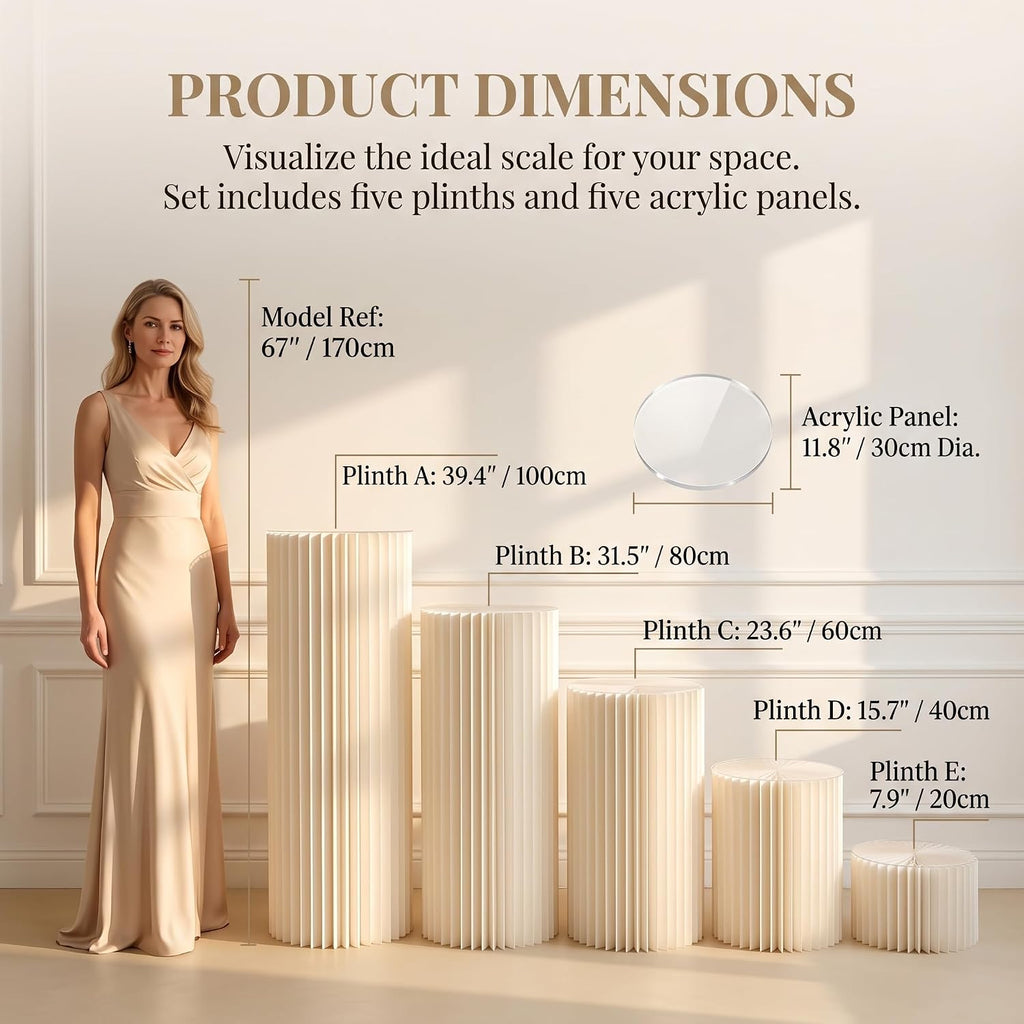 White Pedestal Stand Wedding Pillars Columns Cylinder Stands for Party - Set of 5