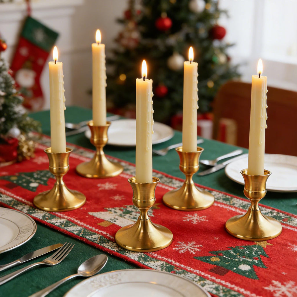 6PCS Brass Gold Candlestick Holders Set, Small Decorative Candle Holders for Taper Candles, Vintage Metal Candlestick