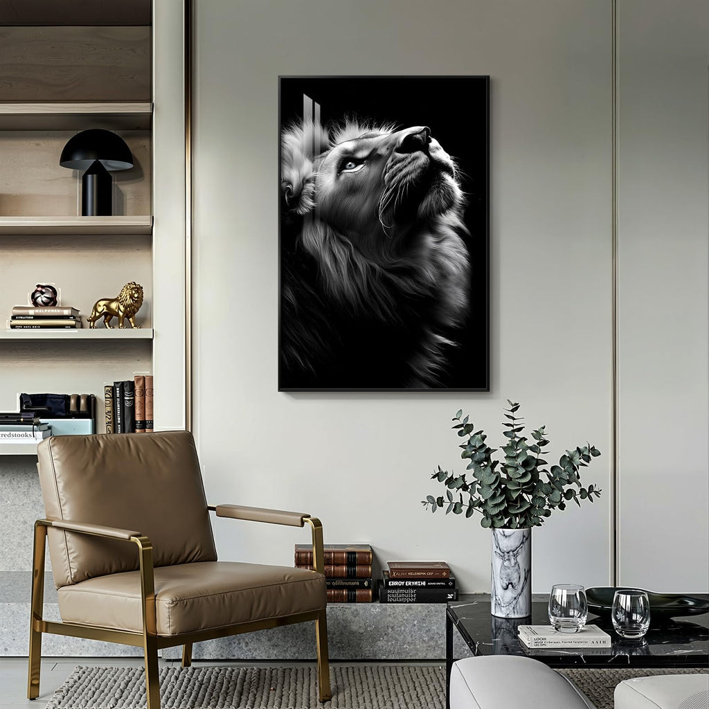 Framed Modern Black and Gray Lion Animal Wall Art, 1 Piece 24x36 In