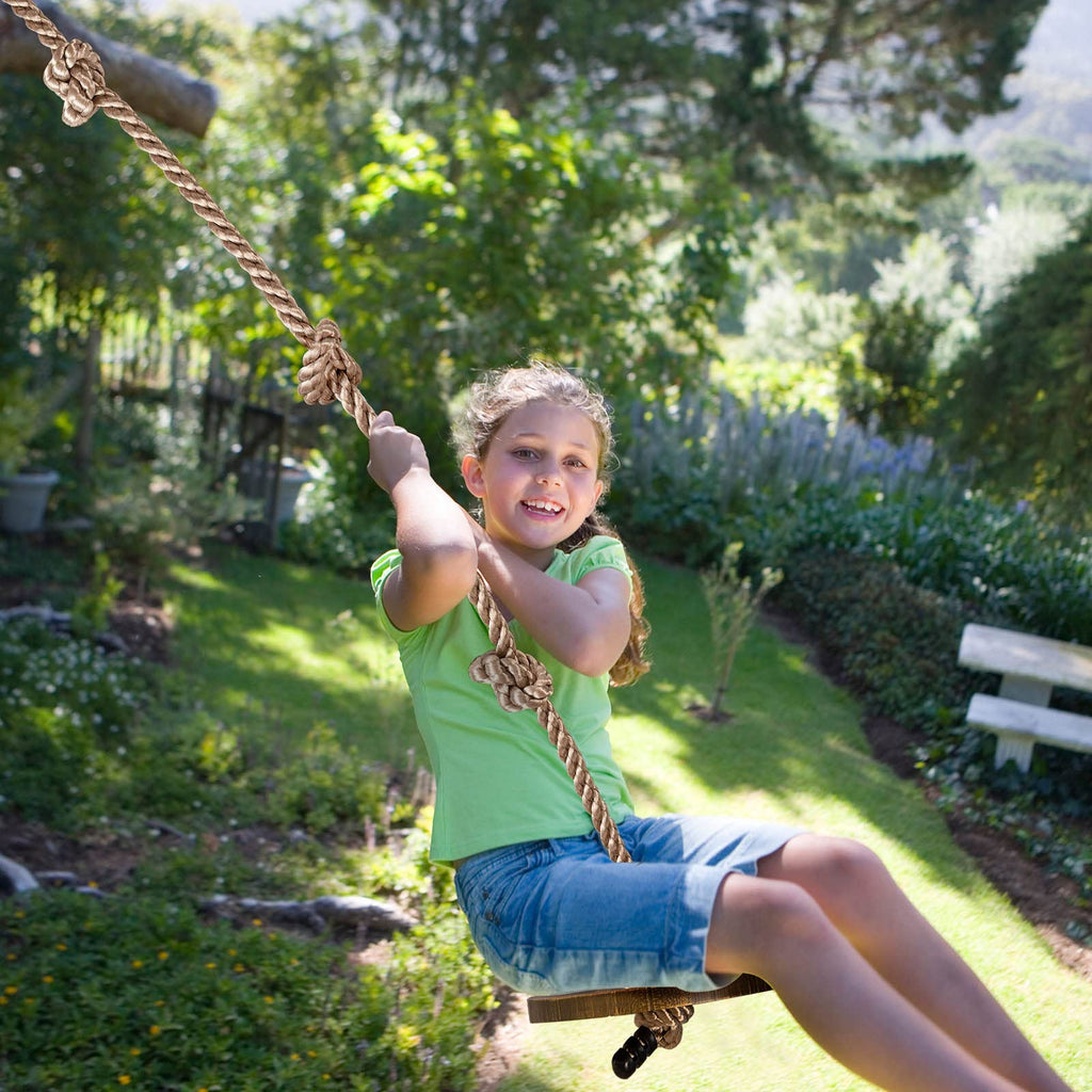 Wooden Round Disc Rope Swing 51"-73" Adjustable Climbing Rope Tree Swing with Hanging Strap Snap Hook and Felt
