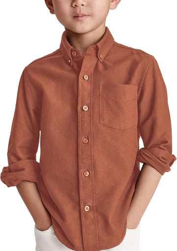 Boys Long Sleeve Dress Shirts Classic Collared Button Down Shirt