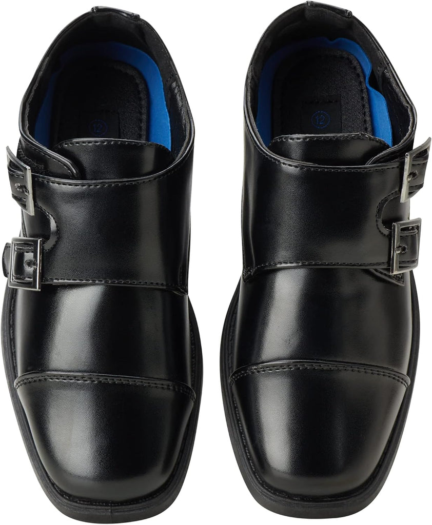 Boys Dress Shoes - Hook and Loop Double Monk Strap Cap Toe Oxford Loafers ( Toddler/ Little Kid)