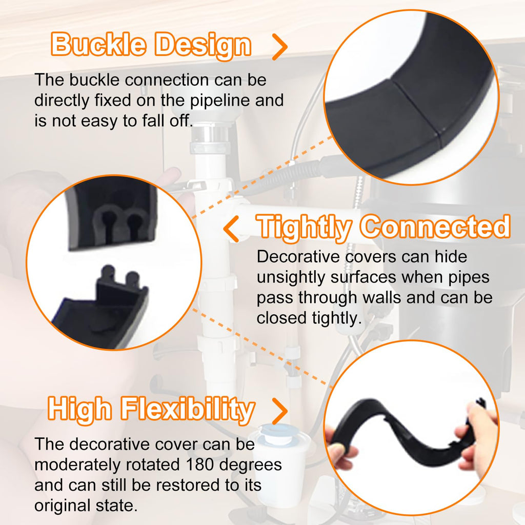 1Pc Fit 1.57" Outer Diameter Flange Water Pipe Cover Decoration, 40mm Black PP Plastic Pipe Cover Radiator, Snap-On