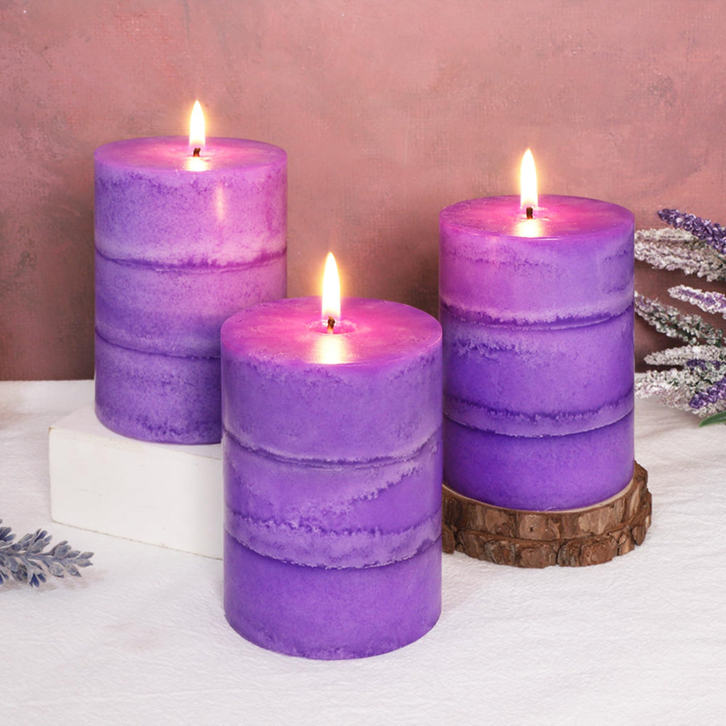 Dark Purple Pillar Candles Lavender Scented Decorative Aesthetic Long Clean Burning Fragrance Candle for Wedding