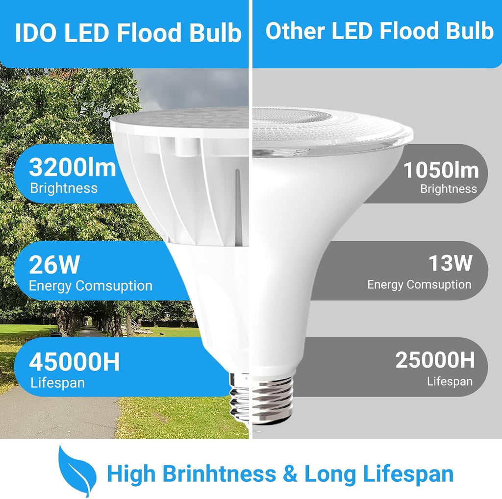PAR38 LED Flood Light Bulbs, 26W 3200 Lumens 4000K E26 Base