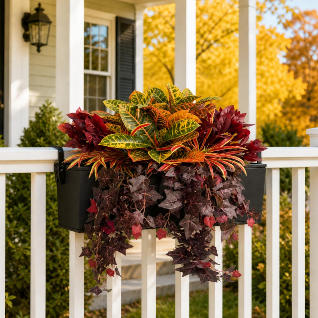 Fall Artificial Croton Plants Fake Greenery for Outdoor Porch Planters