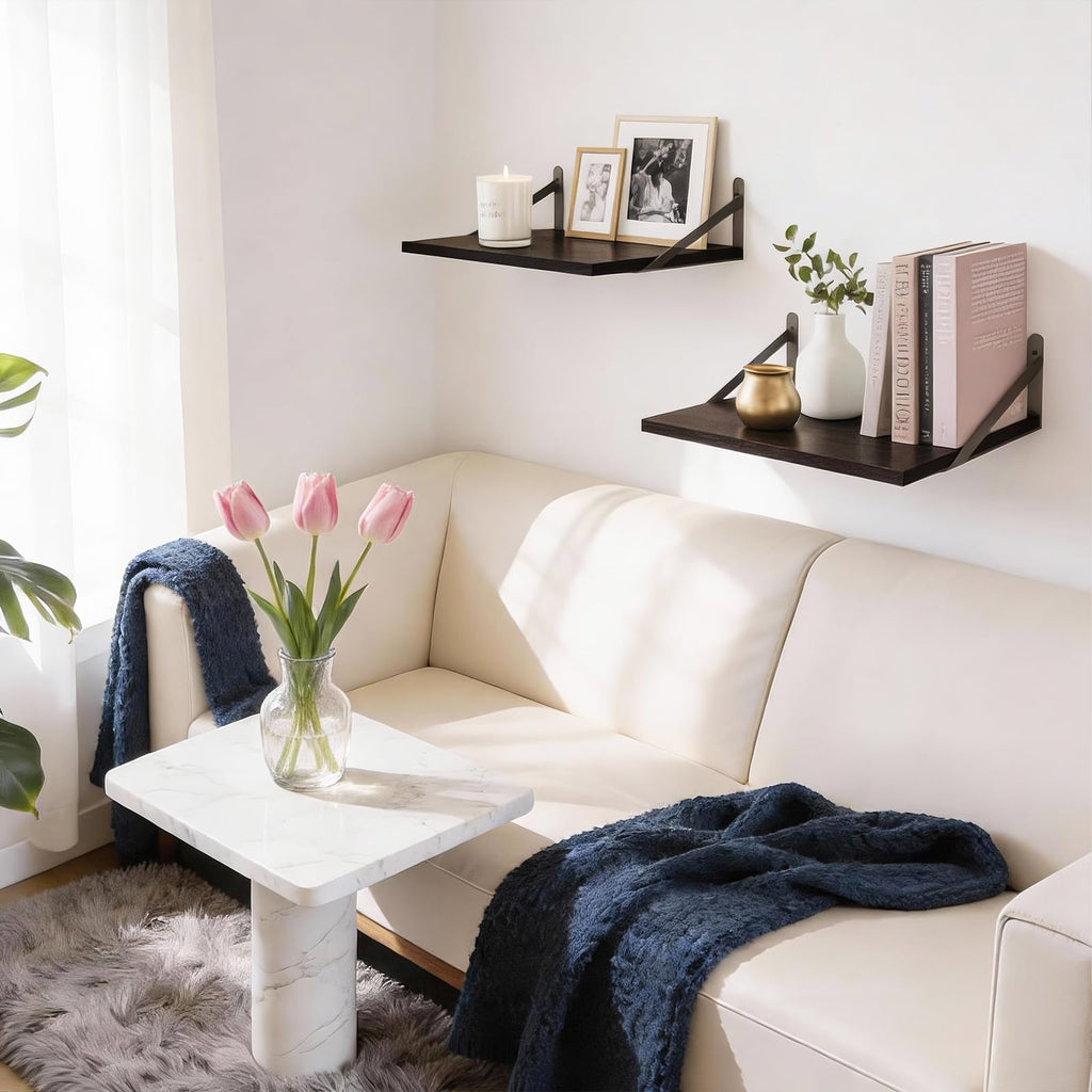 2pcs 11.8 in Deep Floating Shelves for Wall (Black, 15.7" L)