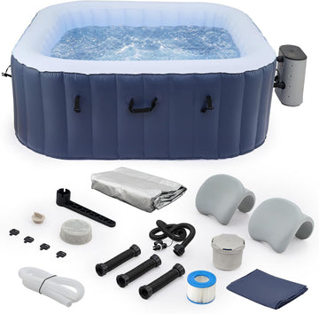 6ft Inflatable Hot Tub, 4-Person Outdoor Spa with 94 Air Jets & Heater | Square 40 °C Powerful Heating & Soothing