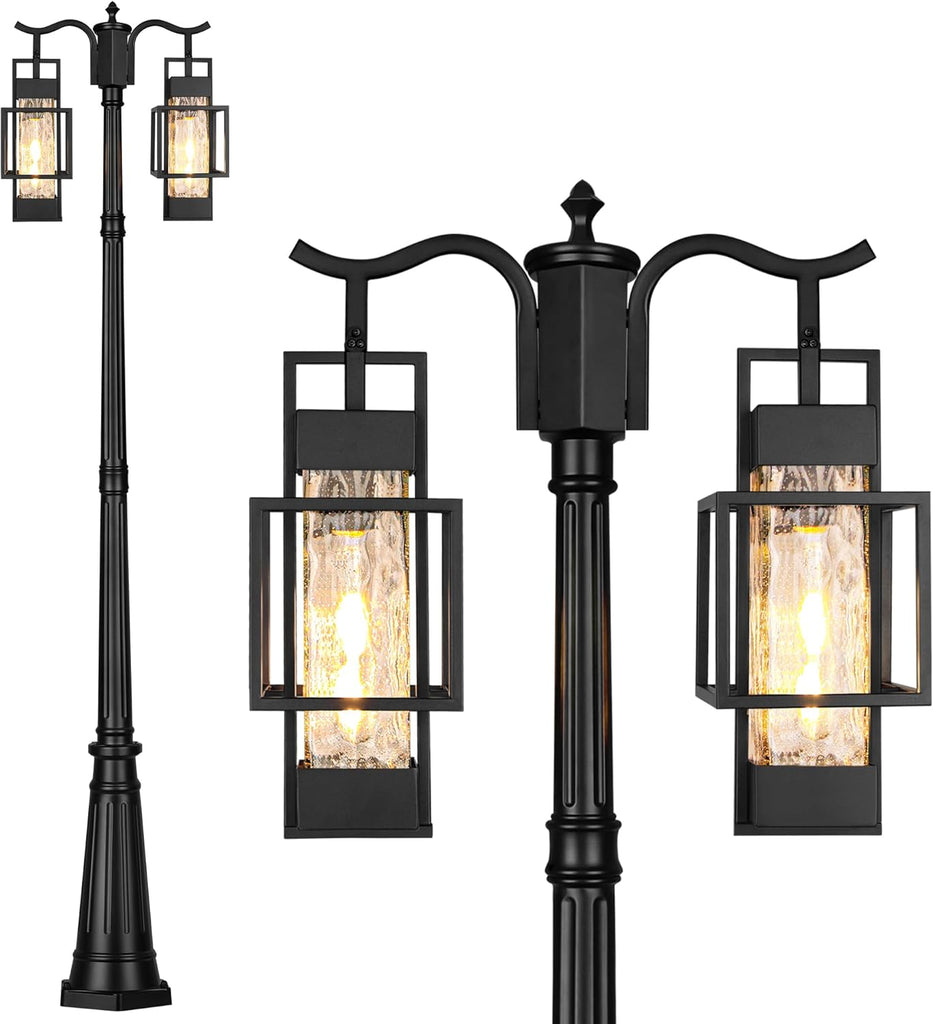 Modern Outdoor Lamp Post Light 2-Head, Hardwired Street Light Post for Outside Metal Pole Light Outdoor Lighting with