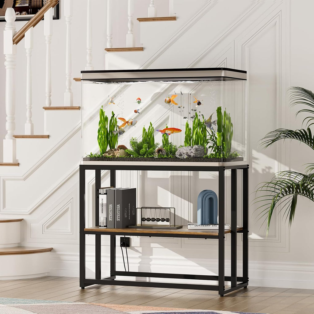 40 Gallon Fish Tank Stand with Power Outlets, 660LBS Capacity Aquarium Stand, Metal Fish Tank Stand Dual-Layer Design