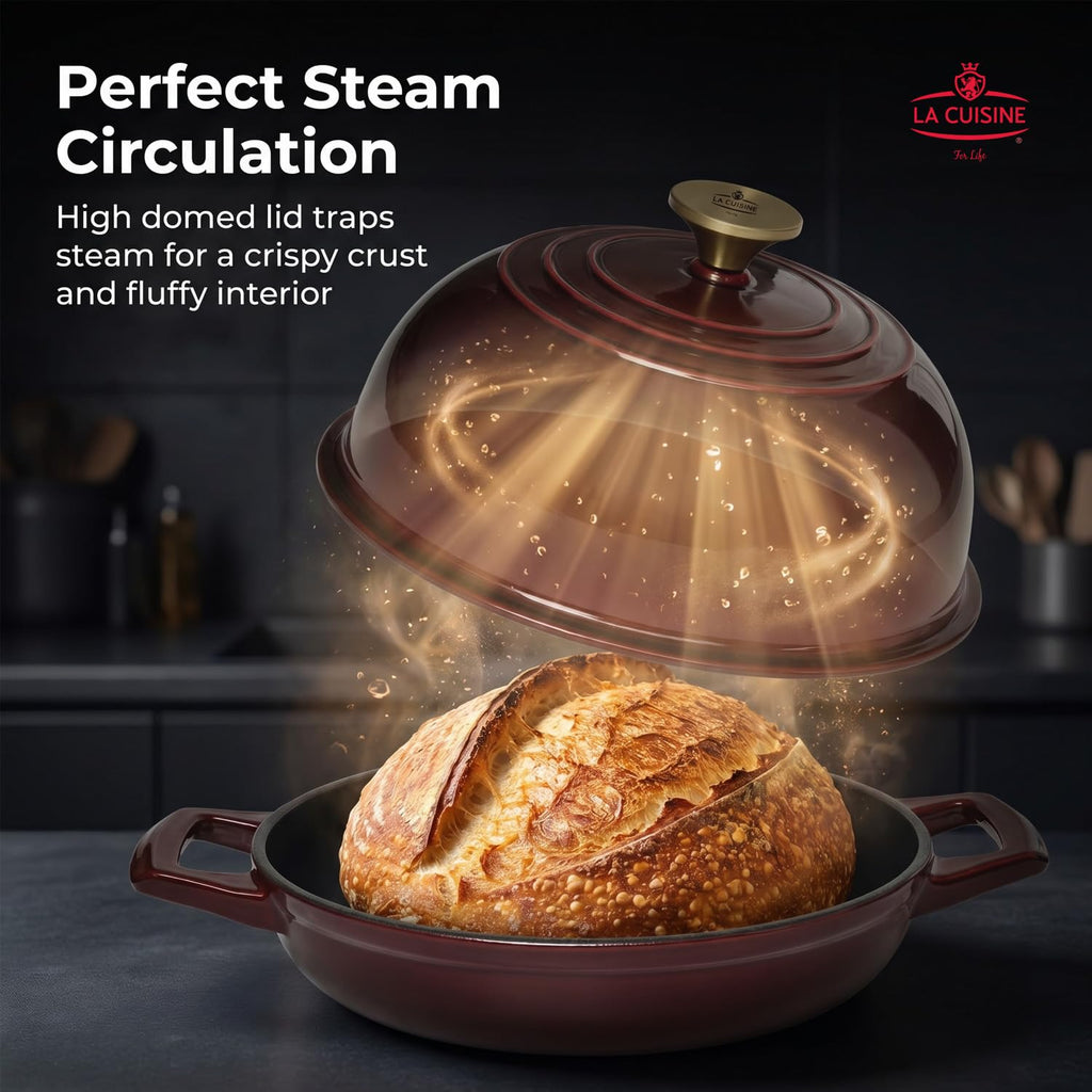 Enameled Cast Iron Round Bread Dutch Oven for Sourdough Crusty Bread & High‐Heat Baking. Oven-Safe 550°F/287°C