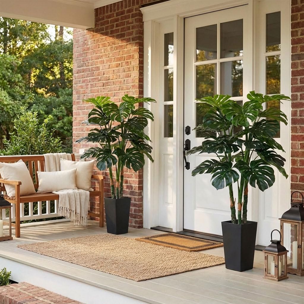 4ft Tall Artificial Monstera Deliciosa Plants, 4 ft Faux Swiss Cheese Plants Fake Silk Tree with Pot for Indoor