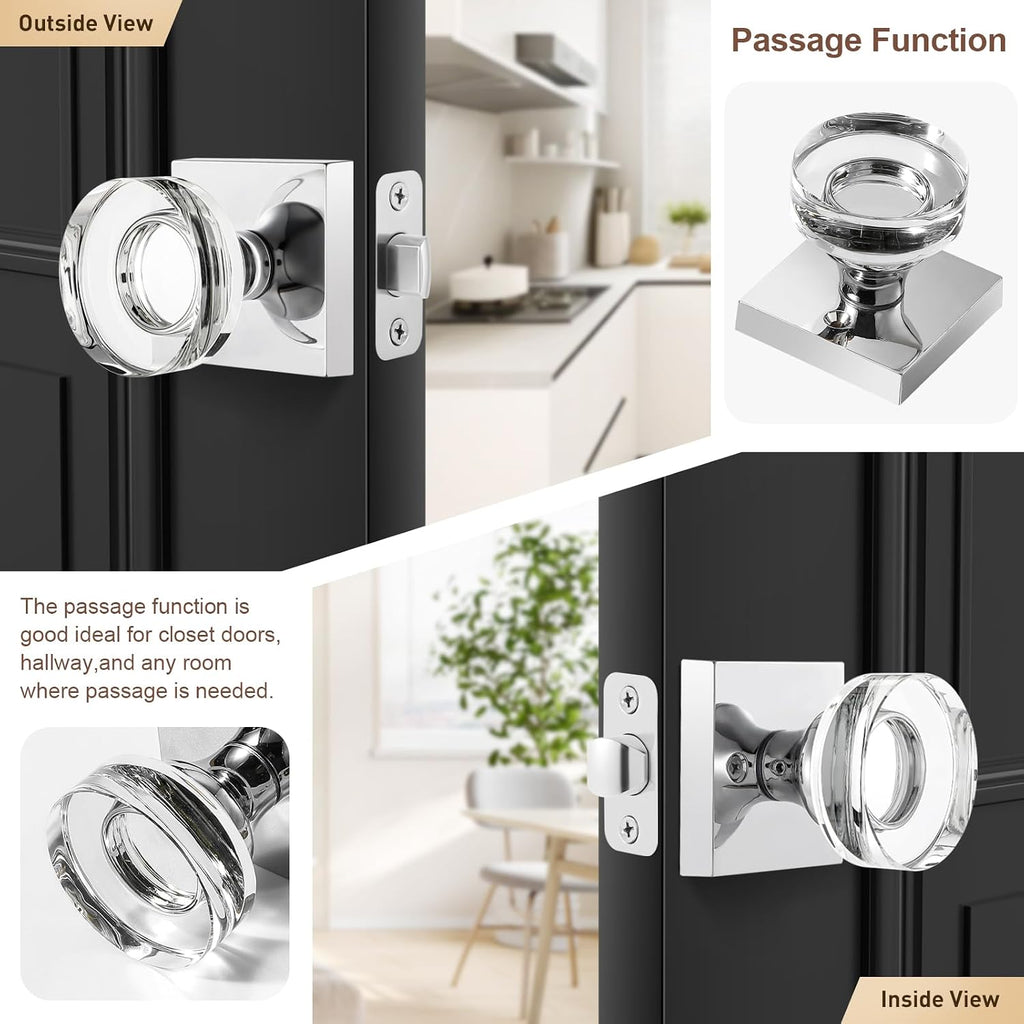 Polished Chrome Door Knobs Glass Door Knobs Interior Passage Door Knob Crystal Interior Door Knob for Closet and