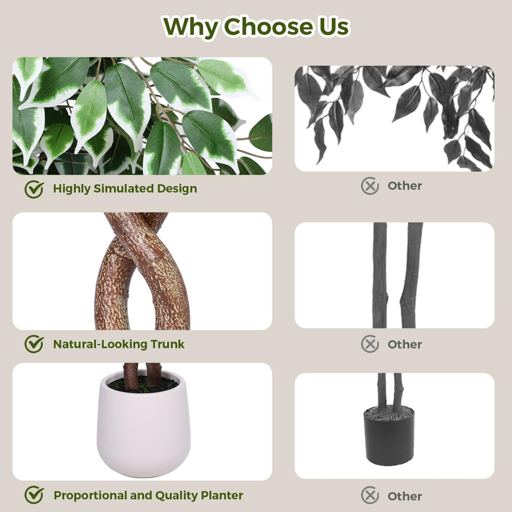 6ft Artificial Ficus Tree, Tall Fake Trees Indoor with Planter