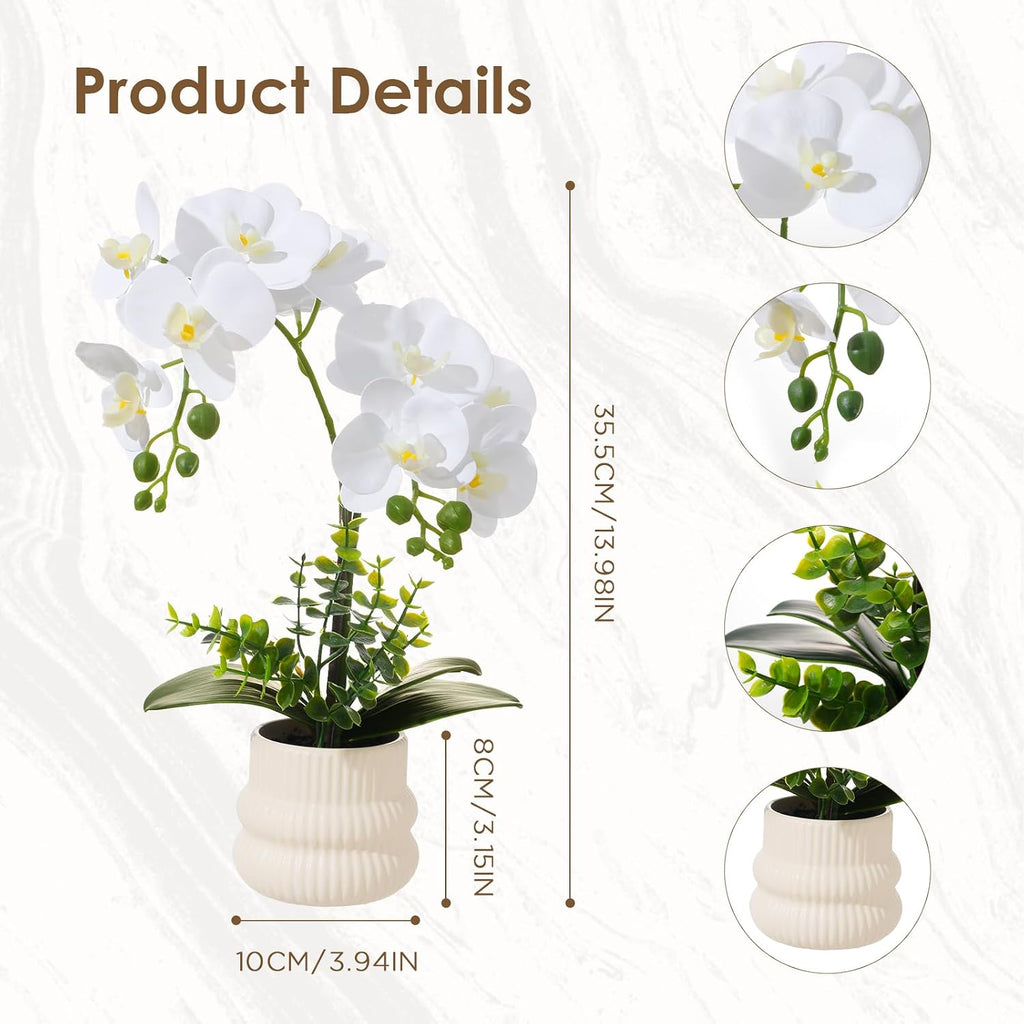 White Artificial Orchid Plant with Pot, Fake Orchids Flowers - Set of 30